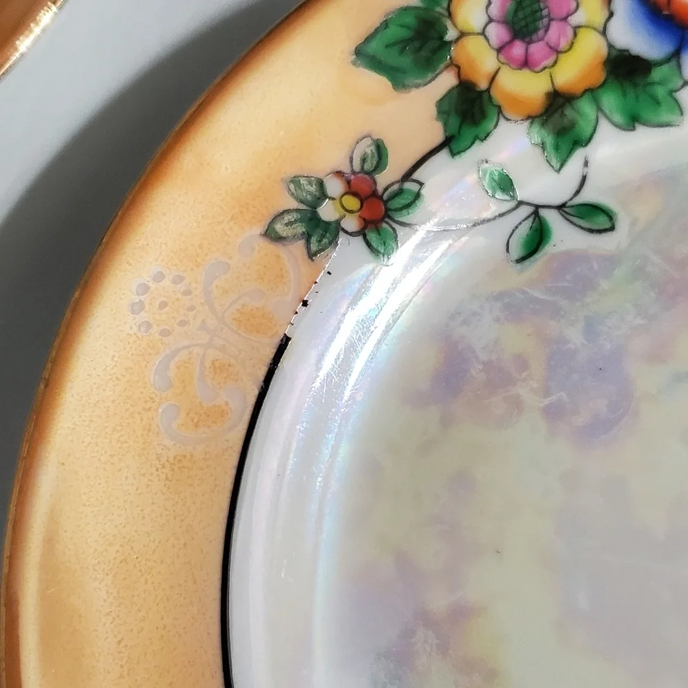 Floral Lusterware Vase Plates Hand Painted Flowers Made in Japan